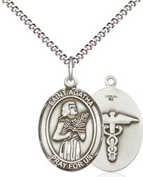 [8003SS9/18S] Sterling Silver Saint Agatha Nurse Pendant on a 18 inch Light Rhodium Light Curb chain