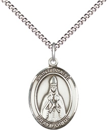 [8010SS/18S] Sterling Silver Saint Blaise Pendant on a 18 inch Light Rhodium Light Curb chain