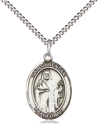 [8018SS/18S] Sterling Silver Saint Brendan the Navigator Pendant on a 18 inch Light Rhodium Light Curb chain