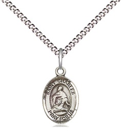 [9020SS/18S] Sterling Silver Saint Charles Borromeo Pendant on a 18 inch Light Rhodium Light Curb chain