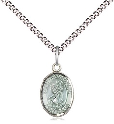 [9022ESS/18S] Sterling Silver Saint Christopher Pendant on a 18 inch Light Rhodium Light Curb chain