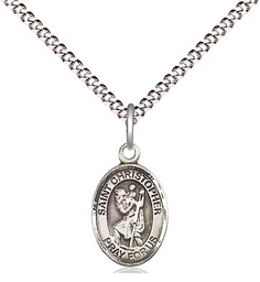 [9022SS/18S] Sterling Silver Saint Christopher Pendant on a 18 inch Light Rhodium Light Curb chain