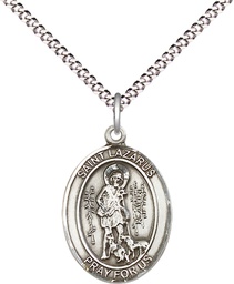 [8066SS/18S] Sterling Silver Saint Lazarus Pendant on a 18 inch Light Rhodium Light Curb chain