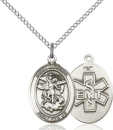 [8076SS10/18S] Sterling Silver Saint Michael EMT Pendant on a 18 inch Light Rhodium Light Curb chain