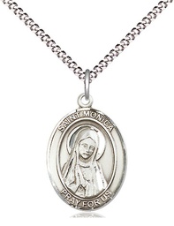 [8079SS/18S] Sterling Silver Saint Monica Pendant on a 18 inch Light Rhodium Light Curb chain
