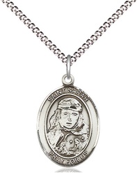 [8097SS/18S] Sterling Silver Saint Sarah Pendant on a 18 inch Light Rhodium Light Curb chain