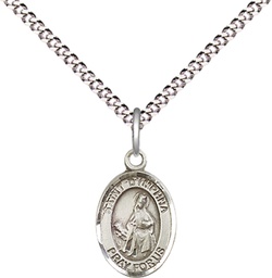 [9032SS/18S] Sterling Silver Saint Dymphna Pendant on a 18 inch Light Rhodium Light Curb chain