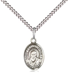 [9035SS/18S] Sterling Silver Saint Francis de Sales Pendant on a 18 inch Light Rhodium Light Curb chain
