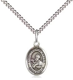 [9037SS/18S] Sterling Silver Saint Francis Xavier Pendant on a 18 inch Light Rhodium Light Curb chain