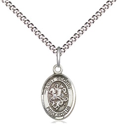 [9040SS/18S] Sterling Silver Saint George Pendant on a 18 inch Light Rhodium Light Curb chain