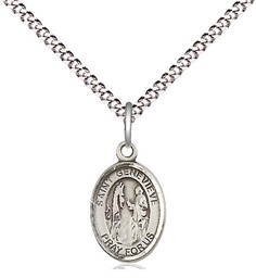 [9041SS/18S] Sterling Silver Saint Genevieve Pendant on a 18 inch Light Rhodium Light Curb chain