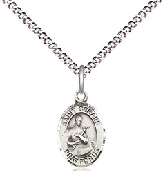 [9042SS/18S] Sterling Silver Saint Gerard Majella Pendant on a 18 inch Light Rhodium Light Curb chain