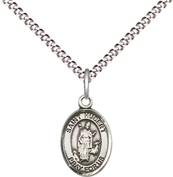 [9045SS/18S] Sterling Silver Saint Hubert of Liege Pendant on a 18 inch Light Rhodium Light Curb chain