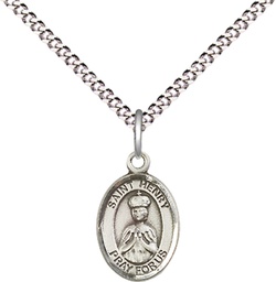 [9046SS/18S] Sterling Silver Saint Henry II Pendant on a 18 inch Light Rhodium Light Curb chain