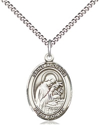 [8225SS/18S] Sterling Silver Saint Aloysius Gonzaga Pendant on a 18 inch Light Rhodium Light Curb chain