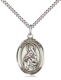 [8239SS/18S] Sterling Silver Saint Matilda Pendant on a 18 inch Light Rhodium Light Curb chain