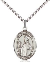 [8256SS/18S] Sterling Silver Saint Austin Pendant on a 18 inch Light Rhodium Light Curb chain