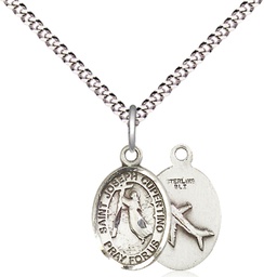 [9057SS/18S] Sterling Silver Saint Joseph of Cupertino Pendant on a 18 inch Light Rhodium Light Curb chain