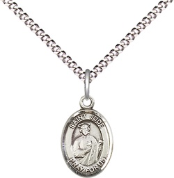 [9060SS/18S] Sterling Silver Saint Jude Pendant on a 18 inch Light Rhodium Light Curb chain