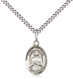 [9061SS/18S] Sterling Silver Saint Kateri Pendant on a 18 inch Light Rhodium Light Curb chain