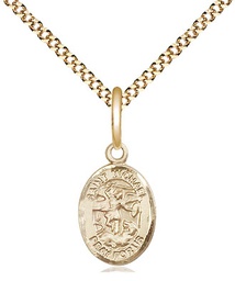 [9076GF/18G] 14kt Gold Filled Saint Michael the Archangel Pendant on a 18 inch Gold Plate Light Curb chain