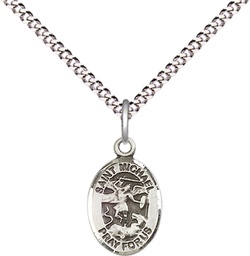 [9076SS/18S] Sterling Silver Saint Michael the Archangel Pendant on a 18 inch Light Rhodium Light Curb chain