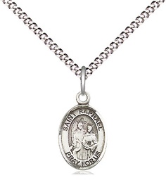 [9092SS/18S] Sterling Silver Saint Raphael the Archangel Pendant on a 18 inch Light Rhodium Light Curb chain