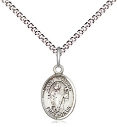 [9093SS/18S] Sterling Silver Saint Richard Pendant on a 18 inch Light Rhodium Light Curb chain