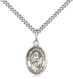 [9099SS/18S] Sterling Silver Saint Scholastica Pendant on a 18 inch Light Rhodium Light Curb chain