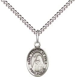 [9102SS/18S] Sterling Silver Saint Teresa of Avila Pendant on a 18 inch Light Rhodium Light Curb chain