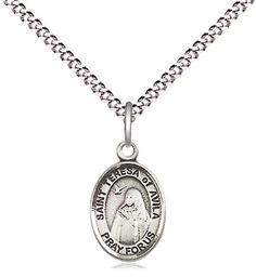 [9102SS/18S] Sterling Silver Saint Teresa of Avila Pendant on a 18 inch Light Rhodium Light Curb chain