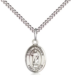 [9104SS/18S] Sterling Silver Saint Stephen the Martyr Pendant on a 18 inch Light Rhodium Light Curb chain