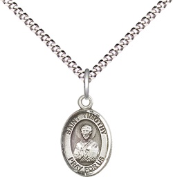 [9105SS/18S] Sterling Silver Saint Timothy Pendant on a 18 inch Light Rhodium Light Curb chain