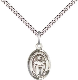 [9113SS/18S] Sterling Silver Saint Casimir of Poland Pendant on a 18 inch Light Rhodium Light Curb chain