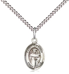 [9113SS/18S] Sterling Silver Saint Casimir of Poland Pendant on a 18 inch Light Rhodium Light Curb chain