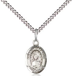 [9115SS/18S] Sterling Silver Our Lady of la Vang Pendant on a 18 inch Light Rhodium Light Curb chain