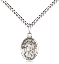 [9118SS/18S] Sterling Silver Guardian Angel Pendant on a 18 inch Light Rhodium Light Curb chain