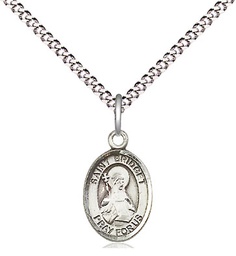 [9122SS/18S] Sterling Silver Saint Bridget of Sweden Pendant on a 18 inch Light Rhodium Light Curb chain