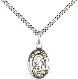 [9123SS/18S] Sterling Silver Saint Brigid of Ireland Pendant on a 18 inch Light Rhodium Light Curb chain