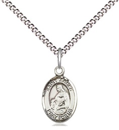 [9128SS/18S] Sterling Silver Saint Agnes of Rome Pendant on a 18 inch Light Rhodium Light Curb chain