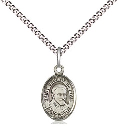 [9134SS/18S] Sterling Silver Saint Vincent de Paul Pendant on a 18 inch Light Rhodium Light Curb chain