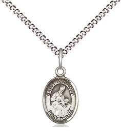 [9137SS/18S] Sterling Silver Saint Ambrose Pendant on a 18 inch Light Rhodium Light Curb chain
