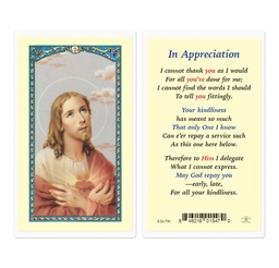 [HI-E24-781] In Appreciation with Sacred Heart of Jesus Laminated Holy Card