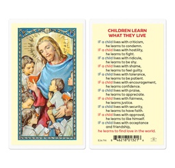 [HI-E24-791] Children Learn What They Live Laminated Holy Card