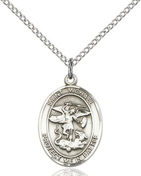 [1172SS5/18SS] Sterling Silver Saint Michael National Guard Pendant on a 18 inch Sterling Silver Light Curb chain