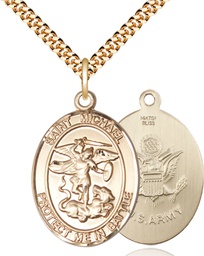 [1173GF2/24G] 14kt Gold Filled Saint Michael Army Pendant on a 24 inch Gold Plate Heavy Curb chain