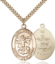 [1173GF2/24G] 14kt Gold Filled Saint Michael Army Pendant on a 24 inch Gold Plate Heavy Curb chain