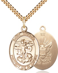 [1173GF6/24G] 14kt Gold Filled Saint Michael Navy Pendant on a 24 inch Gold Plate Heavy Curb chain