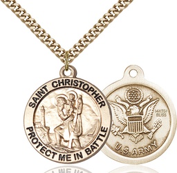 [1174GF2/24G] 14kt Gold Filled Saint Christopher Army Pendant on a 24 inch Gold Plate Heavy Curb chain