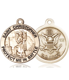 [1174KT2] 14kt Gold Saint Christopher Army Medal